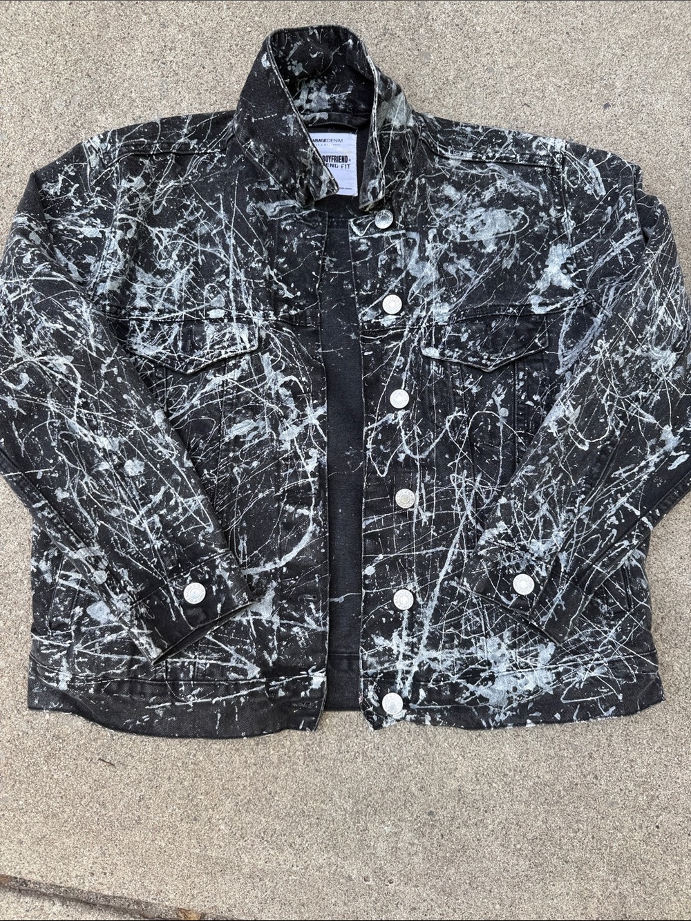 Garage Black Denim Jacket with White Paint-Splatter